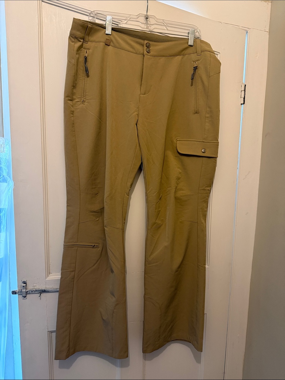 Athleta Khaki Boot-Cut Flare Cargo Pants